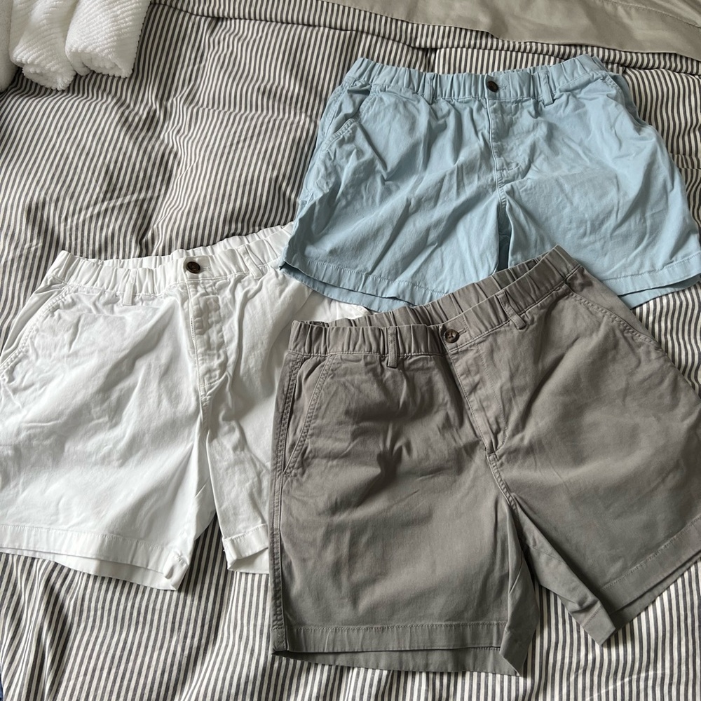 Set of Three BearBottom Shorts in White, Light Blue, and Gray 5.5in inseam